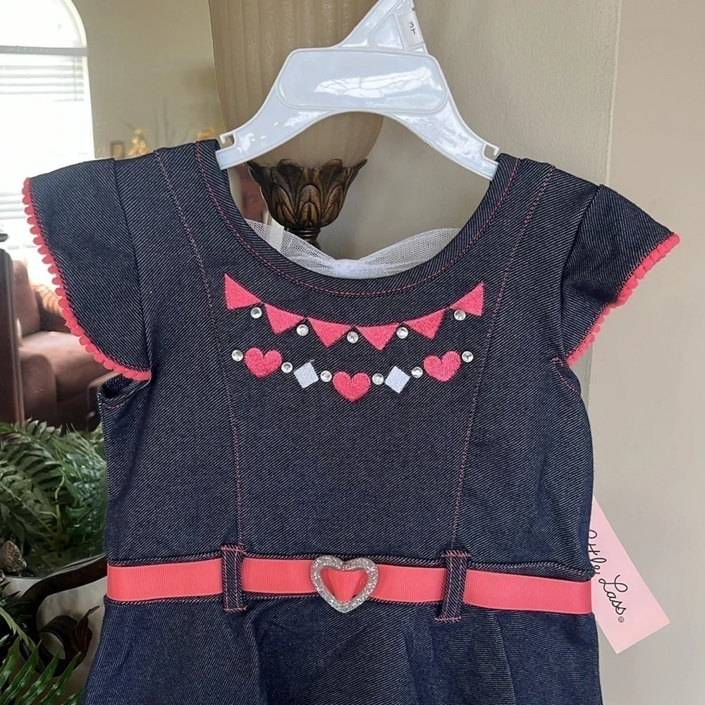 Brand New Little Lass 2-Piece Set Western Cowgirl Heart Ruffle Striped Leggings - Picture 3 of 12